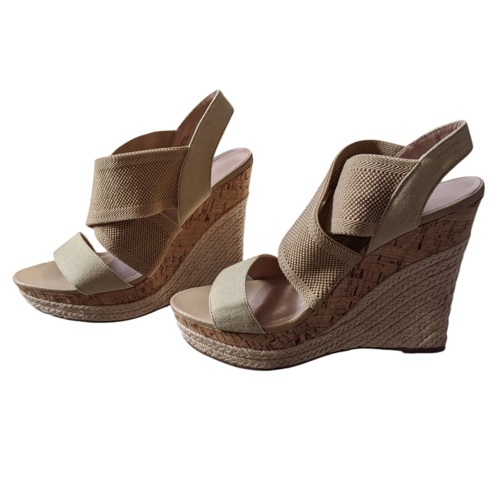 NWOT Charles By Charles David tan Lupita platform cork wedge sandals - size 7